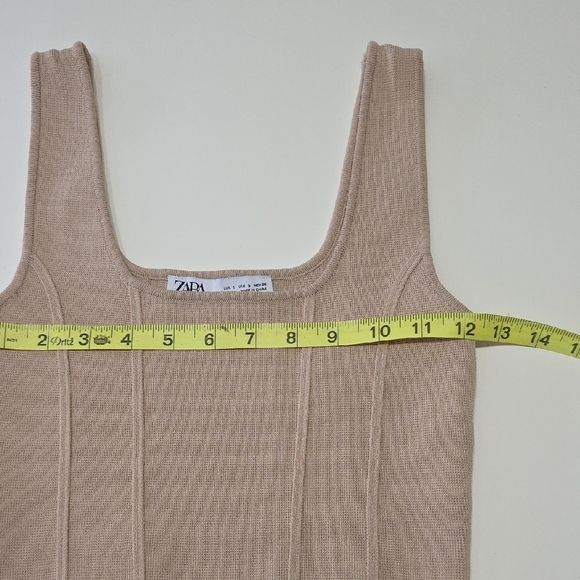 Zara Crop Tank Top Ribbed Square Neck Corset Style Beige Womens Size Small - Picture 6 of 10